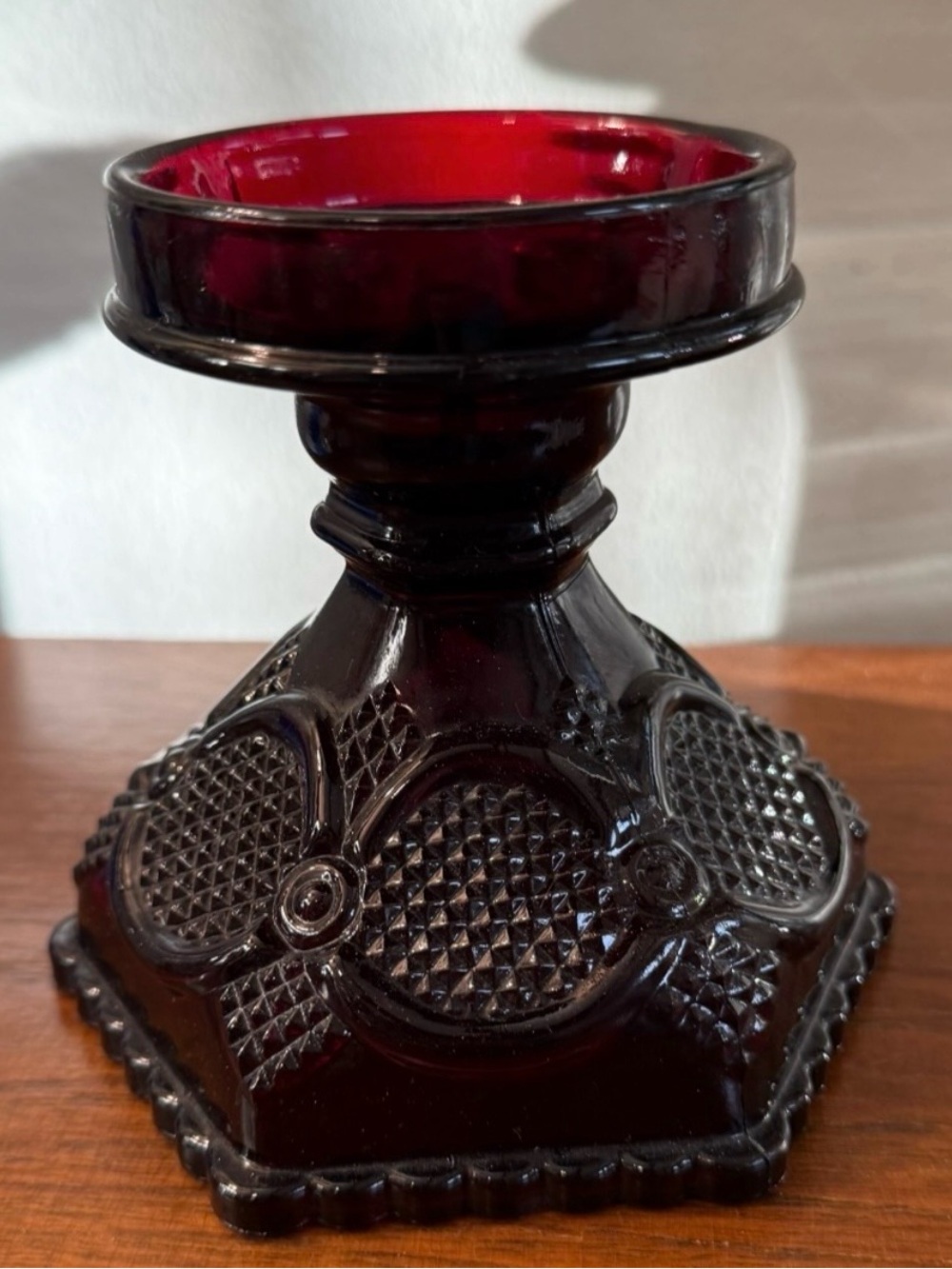 Red Pressed Glass Candle Holder - Home Accents